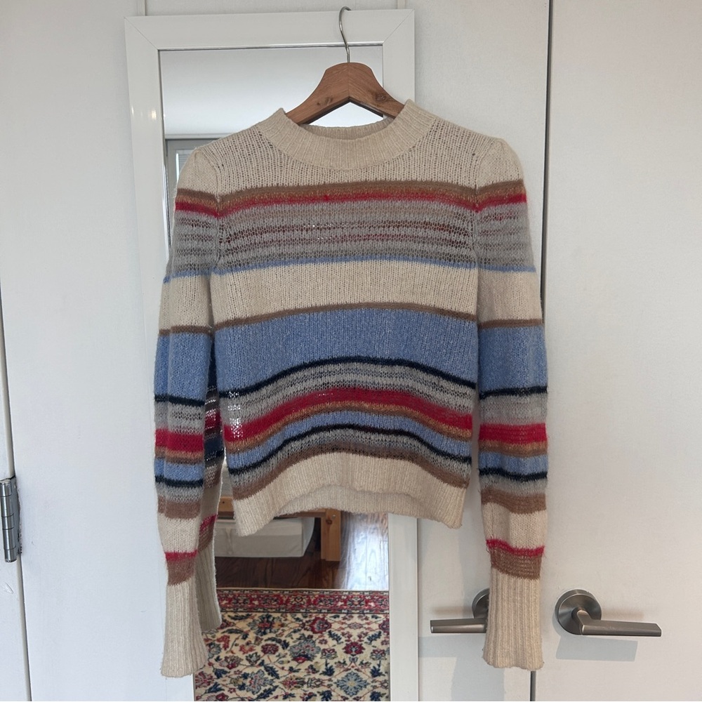 Veronica Beard Cream and Blue Striped Sweater - Picture 2 of 5